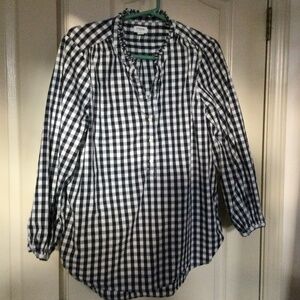 NWOT J. Crew blue gingham popover blouse, cotton/elastane size L